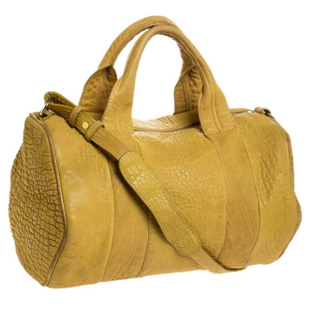 Pebbled Alexander Wang Rocco Stud Duffel Bag- Mustard